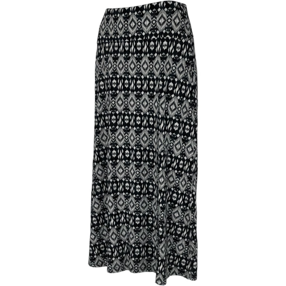 Faded Glory Maxi Skirt Womens L Black White Aztec Geometric Boho Western Stretch